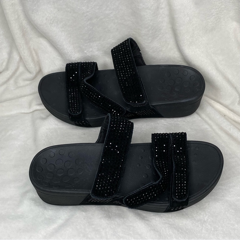 Vionic Pacific Alexis Black Suede Embellished Adjustable Strap Sandal - Picture 7 of 12